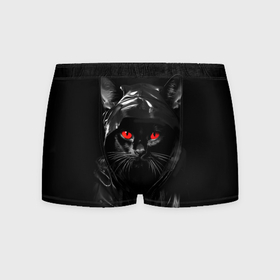 Мужские трусы 3D с принтом Черный кот с красными глазами в Петрозаводске, 50% хлопок, 50% полиэстер | классическая посадка, на поясе мягкая тканевая резинка | 