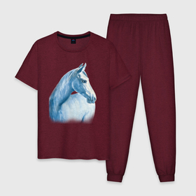 Мужская пижама хлопок с принтом Голубая лошадь , 100% хлопок | брюки и футболка прямого кроя, без карманов, на брюках мягкая резинка на поясе и по низу штанин
 | 