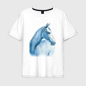 Мужская футболка хлопок Oversize с принтом Голубая лошадь , 100% хлопок | свободный крой, круглый ворот, “спинка” длиннее передней части | 