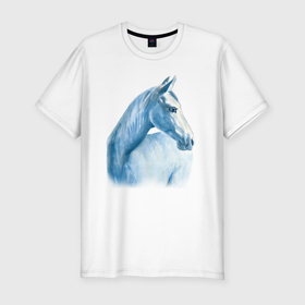Мужская футболка хлопок Slim с принтом Голубая лошадь , 92% хлопок, 8% лайкра | приталенный силуэт, круглый вырез ворота, длина до линии бедра, короткий рукав | 