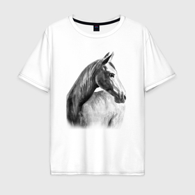 Мужская футболка хлопок Oversize с принтом Лошадь оглянулась в Петрозаводске, 100% хлопок | свободный крой, круглый ворот, “спинка” длиннее передней части | 
