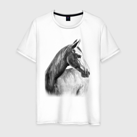 Мужская футболка хлопок с принтом Лошадь оглянулась в Петрозаводске, 100% хлопок | прямой крой, круглый вырез горловины, длина до линии бедер, слегка спущенное плечо. | 