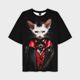 Мужская футболка oversize 3D с принтом Белый кот вампир в Курске,  |  | 