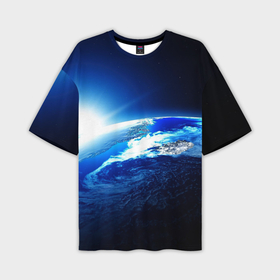 Мужская футболка oversize 3D с принтом Восход солнца в космосе в Санкт-Петербурге,  |  | Тематика изображения на принте: 