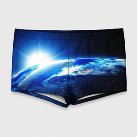 Мужские купальные плавки 3D с принтом Восход солнца в космосе в Санкт-Петербурге, Полиэстер 85%, Спандекс 15% |  | Тематика изображения на принте: 