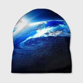 Шапка 3D с принтом Восход солнца в космосе в Санкт-Петербурге, 100% полиэстер | универсальный размер, печать по всей поверхности изделия | 