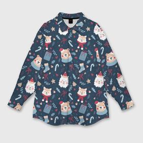 Мужская рубашка oversize 3D с принтом New years pattern with animals ,  |  | 