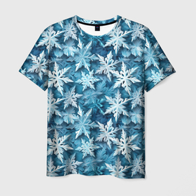 Мужская футболка 3D с принтом New Years pattern with snowflakes в Белгороде, 100% полиэфир | прямой крой, круглый вырез горловины, длина до линии бедер | 