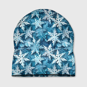 Шапка 3D с принтом New Years pattern with snowflakes в Санкт-Петербурге, 100% полиэстер | универсальный размер, печать по всей поверхности изделия | 
