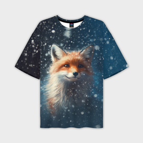 Мужская футболка oversize 3D с принтом Fox in the snow в Санкт-Петербурге,  |  | Тематика изображения на принте: 