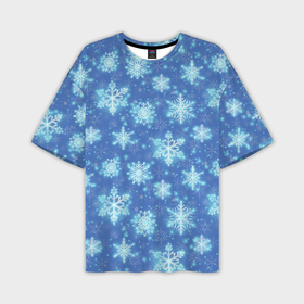 Мужская футболка oversize 3D с принтом Pattern with bright snowflakes в Кировске,  |  | Тематика изображения на принте: 