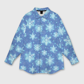 Мужская рубашка oversize 3D с принтом Pattern with bright snowflakes в Кировске,  |  | Тематика изображения на принте: 