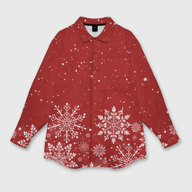 Мужская рубашка oversize 3D с принтом Текстура снежинок на красном фоне ,  |  | 