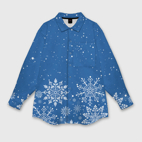 Мужская рубашка oversize 3D с принтом Текстура снежинок на синем фоне ,  |  | 