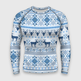 Мужской рашгард 3D с принтом Blue sweater with reindeer в Курске,  |  | 