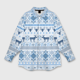 Мужская рубашка oversize 3D с принтом Blue sweater with reindeer в Екатеринбурге,  |  | 