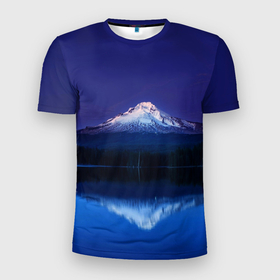 Мужская футболка 3D Slim с принтом Горный вулкан Фудзияма , 100% полиэстер с улучшенными характеристиками | приталенный силуэт, круглая горловина, широкие плечи, сужается к линии бедра | 