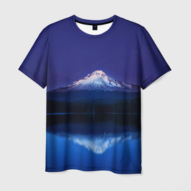 Мужская футболка 3D с принтом Горный вулкан Фудзияма в Санкт-Петербурге, 100% полиэфир | прямой крой, круглый вырез горловины, длина до линии бедер | 