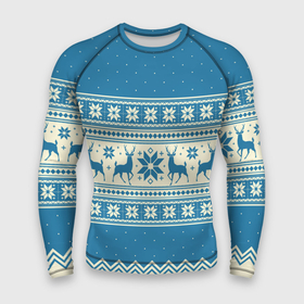 Мужской рашгард 3D с принтом Sweater with deer on a blue background ,  |  | 