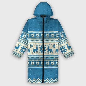 Мужской дождевик 3D с принтом Sweater with deer on a blue background в Белгороде,  |  | Тематика изображения на принте: 