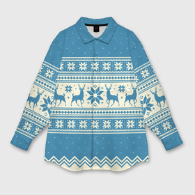 Мужская рубашка oversize 3D с принтом Sweater with deer on a blue background в Белгороде,  |  | Тематика изображения на принте: 