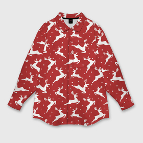 Мужская рубашка oversize 3D с принтом Красный паттерн с новогодними оленями в Екатеринбурге,  |  | 