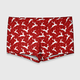 Мужские купальные плавки 3D с принтом Красный паттерн с новогодними оленями , Полиэстер 85%, Спандекс 15% |  | 