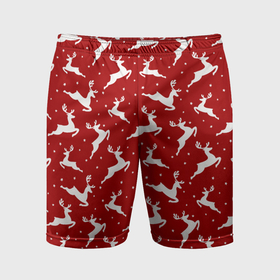 Мужские шорты спортивные с принтом Красный паттерн с новогодними оленями ,  |  | 