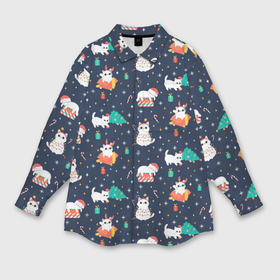 Мужская рубашка oversize 3D с принтом Pattern with new years cats в Кировске,  |  | Тематика изображения на принте: 