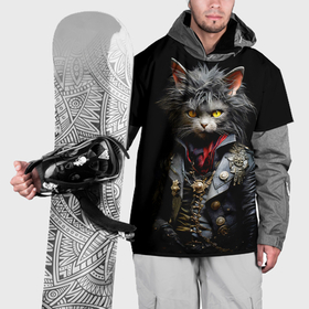 Накидка на куртку 3D с принтом Мохнатый готический кот в Екатеринбурге, 100% полиэстер |  | 