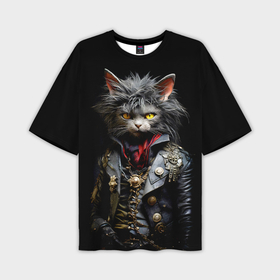 Мужская футболка oversize 3D с принтом Мохнатый готический кот в Екатеринбурге,  |  | 