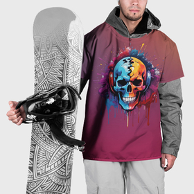 Накидка на куртку 3D с принтом Череп Dj в наушниках и брызги краски в Курске, 100% полиэстер |  | Тематика изображения на принте: 