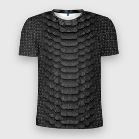 Мужская футболка 3D Slim с принтом Тёмная чешуя дракона в Екатеринбурге, 100% полиэстер с улучшенными характеристиками | приталенный силуэт, круглая горловина, широкие плечи, сужается к линии бедра | 