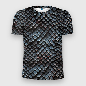 Мужская футболка 3D Slim с принтом Паттерн чешуя дракона в Екатеринбурге, 100% полиэстер с улучшенными характеристиками | приталенный силуэт, круглая горловина, широкие плечи, сужается к линии бедра | Тематика изображения на принте: 