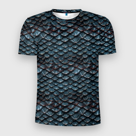 Мужская футболка 3D Slim с принтом Dragon scale pattern в Екатеринбурге, 100% полиэстер с улучшенными характеристиками | приталенный силуэт, круглая горловина, широкие плечи, сужается к линии бедра | Тематика изображения на принте: 