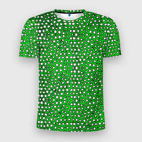Мужская футболка 3D Slim с принтом Белые пузырьки на зелёном фоне , 100% полиэстер с улучшенными характеристиками | приталенный силуэт, круглая горловина, широкие плечи, сужается к линии бедра | 