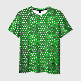 Мужская футболка 3D с принтом Белые пузырьки на зелёном фоне , 100% полиэфир | прямой крой, круглый вырез горловины, длина до линии бедер | 