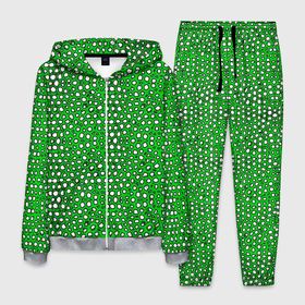 Мужской костюм 3D с принтом Белые пузырьки на зелёном фоне , 100% полиэстер | Манжеты и пояс оформлены тканевой резинкой, двухслойный капюшон со шнурком для регулировки, карманы спереди | 