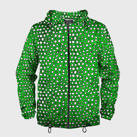 Мужская ветровка 3D с принтом Белые пузырьки на зелёном фоне , 100% полиэстер | подол и капюшон оформлены резинкой с фиксаторами, два кармана без застежек по бокам, один потайной карман на груди | 