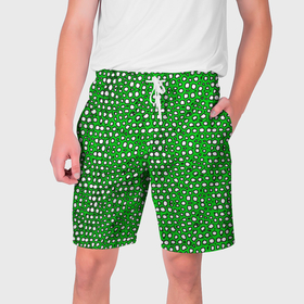 Мужские шорты 3D с принтом Белые пузырьки на зелёном фоне ,  полиэстер 100% | прямой крой, два кармана без застежек по бокам. Мягкая трикотажная резинка на поясе, внутри которой широкие завязки. Длина чуть выше колен | 