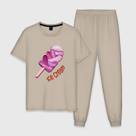 Мужская пижама хлопок с принтом Мороженое   ice cream в Кировске, 100% хлопок | брюки и футболка прямого кроя, без карманов, на брюках мягкая резинка на поясе и по низу штанин
 | 