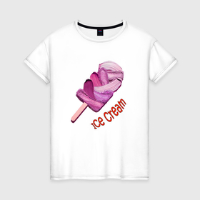 Женская футболка хлопок с принтом Мороженое   ice cream в Екатеринбурге, 100% хлопок | прямой крой, круглый вырез горловины, длина до линии бедер, слегка спущенное плечо | 