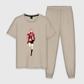Мужская пижама хлопок с принтом Студентка Зеро Ту в Тюмени, 100% хлопок | брюки и футболка прямого кроя, без карманов, на брюках мягкая резинка на поясе и по низу штанин
 | 
