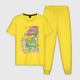 Мужская пижама хлопок с принтом Змей Горыныч: добрый русский дракон , 100% хлопок | брюки и футболка прямого кроя, без карманов, на брюках мягкая резинка на поясе и по низу штанин
 | 