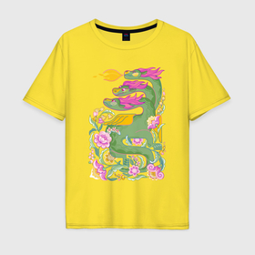 Мужская футболка хлопок Oversize с принтом Змей Горыныч: добрый русский дракон , 100% хлопок | свободный крой, круглый ворот, “спинка” длиннее передней части | 
