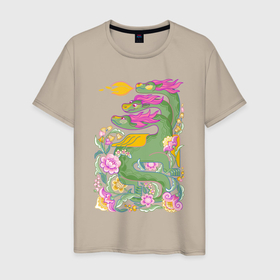 Мужская футболка хлопок с принтом Змей Горыныч: добрый русский дракон , 100% хлопок | прямой крой, круглый вырез горловины, длина до линии бедер, слегка спущенное плечо. | 