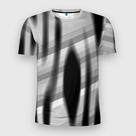 Мужская футболка 3D Slim с принтом Черные размытые овалы и полосы , 100% полиэстер с улучшенными характеристиками | приталенный силуэт, круглая горловина, широкие плечи, сужается к линии бедра | 