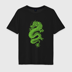 Мужская футболка хлопок Oversize с принтом Dragon in light green в Санкт-Петербурге, 100% хлопок | свободный крой, круглый ворот, “спинка” длиннее передней части | Тематика изображения на принте: 