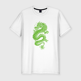 Мужская футболка хлопок Slim с принтом Dragon in light green в Санкт-Петербурге, 92% хлопок, 8% лайкра | приталенный силуэт, круглый вырез ворота, длина до линии бедра, короткий рукав | Тематика изображения на принте: 