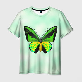 Мужская футболка 3D с принтом Тропическая бабочка птицекрылка в Тюмени, 100% полиэфир | прямой крой, круглый вырез горловины, длина до линии бедер | 